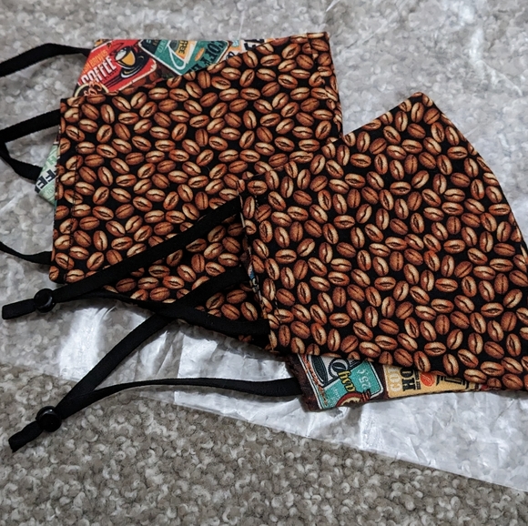 Handmade face masks reversible coffee pattern 2pc - Picture 2 of 7